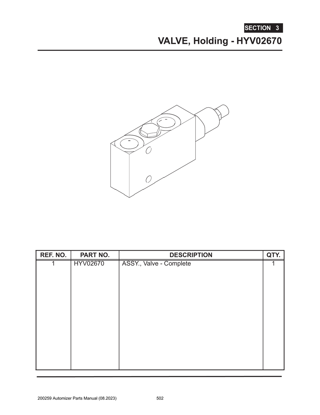 Automizer - PG 502 - Section 3 - VALVE, Holding - HYV02670