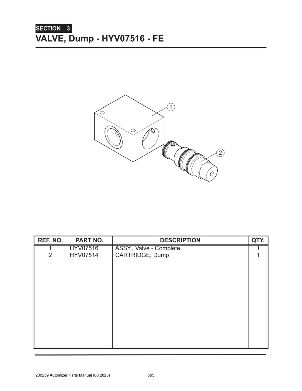 Automizer - PG 505 - Section 3 - VALVE, Dump - HYV07516- FE