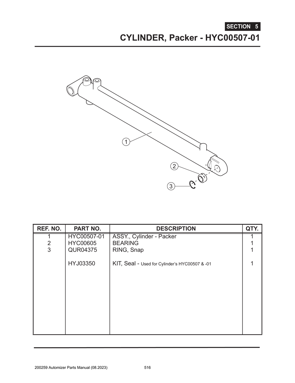 Automizer - PG 516 - Section 5 - CYLINDER, Packer - HYC00507-01