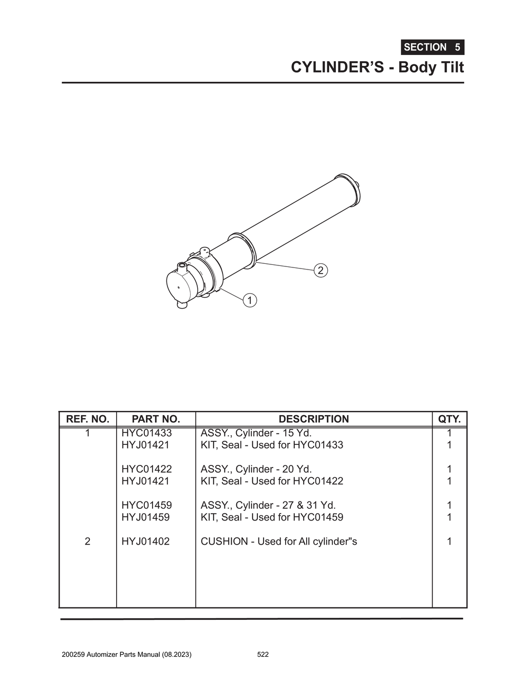 Automizer - PG 522 - Section 5 - CYLINDERS - Body Tilt