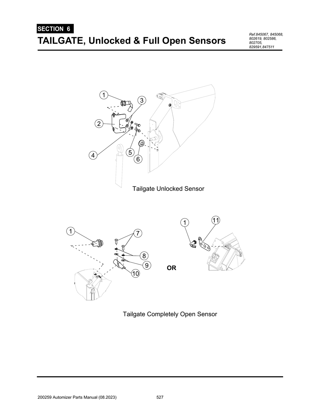 Automizer - PG 527 - Section 6 - TAILGATE, Unlocked & Full Open Sensors
