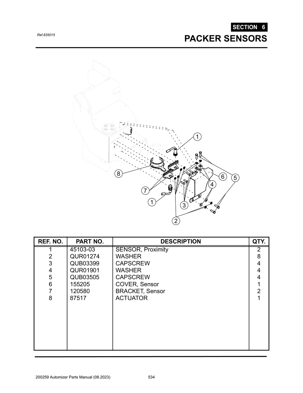 Automizer - PG 534 - Section 6 - PACKER SENSORS 835015