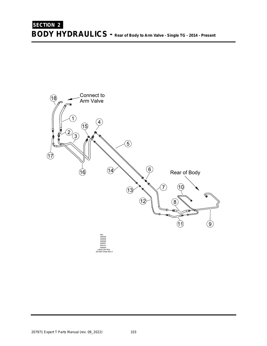 EXPERT - PG 103 - Section 2 - BODY HYDRAULICS - Rear of Body to Arm Valve - Single TG - 2014 - Present