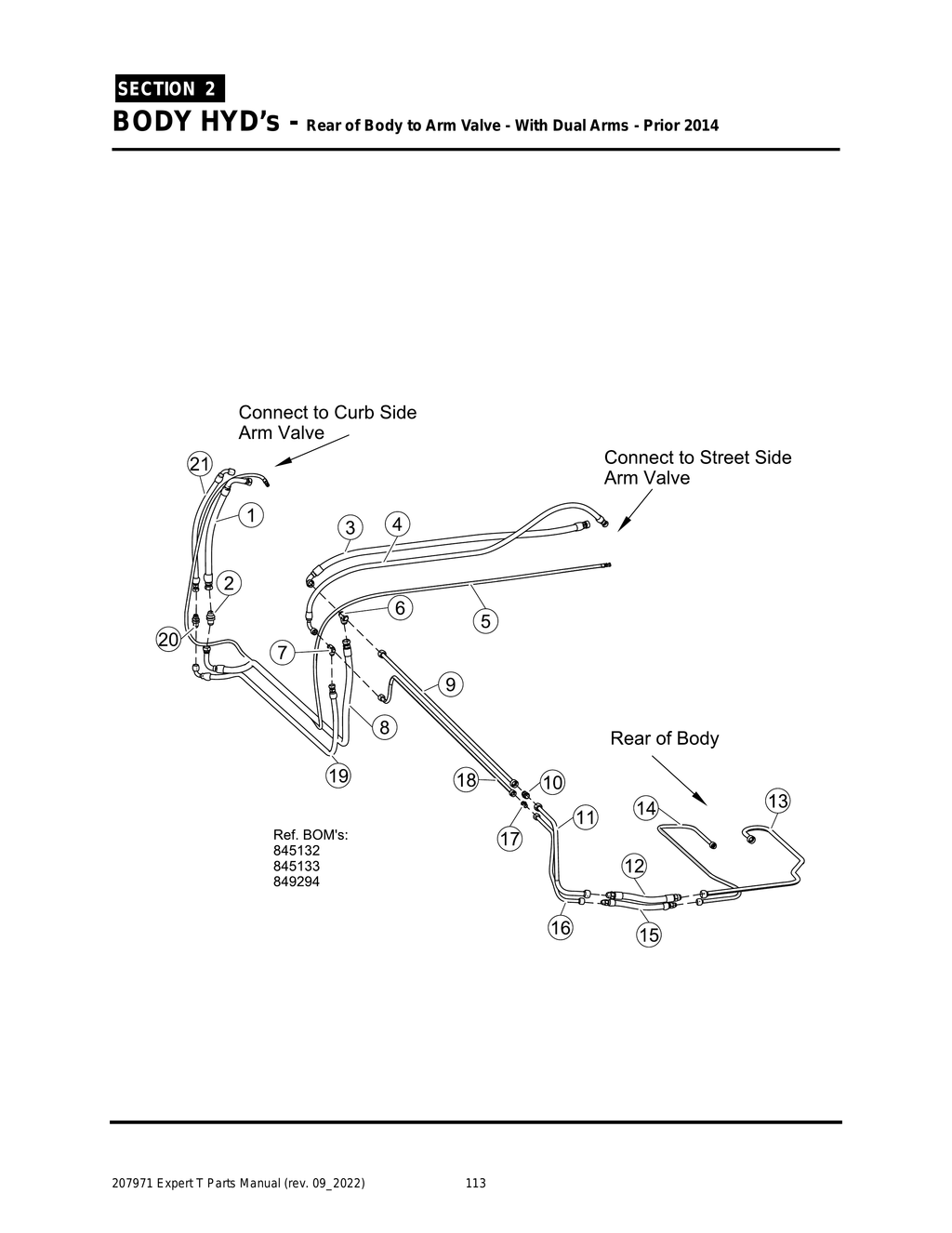 EXPERT - PG 113 - Section 2 - BODY HYD’s - Rear of Body to Arm Valve - With Dual Arms - Prior 2014