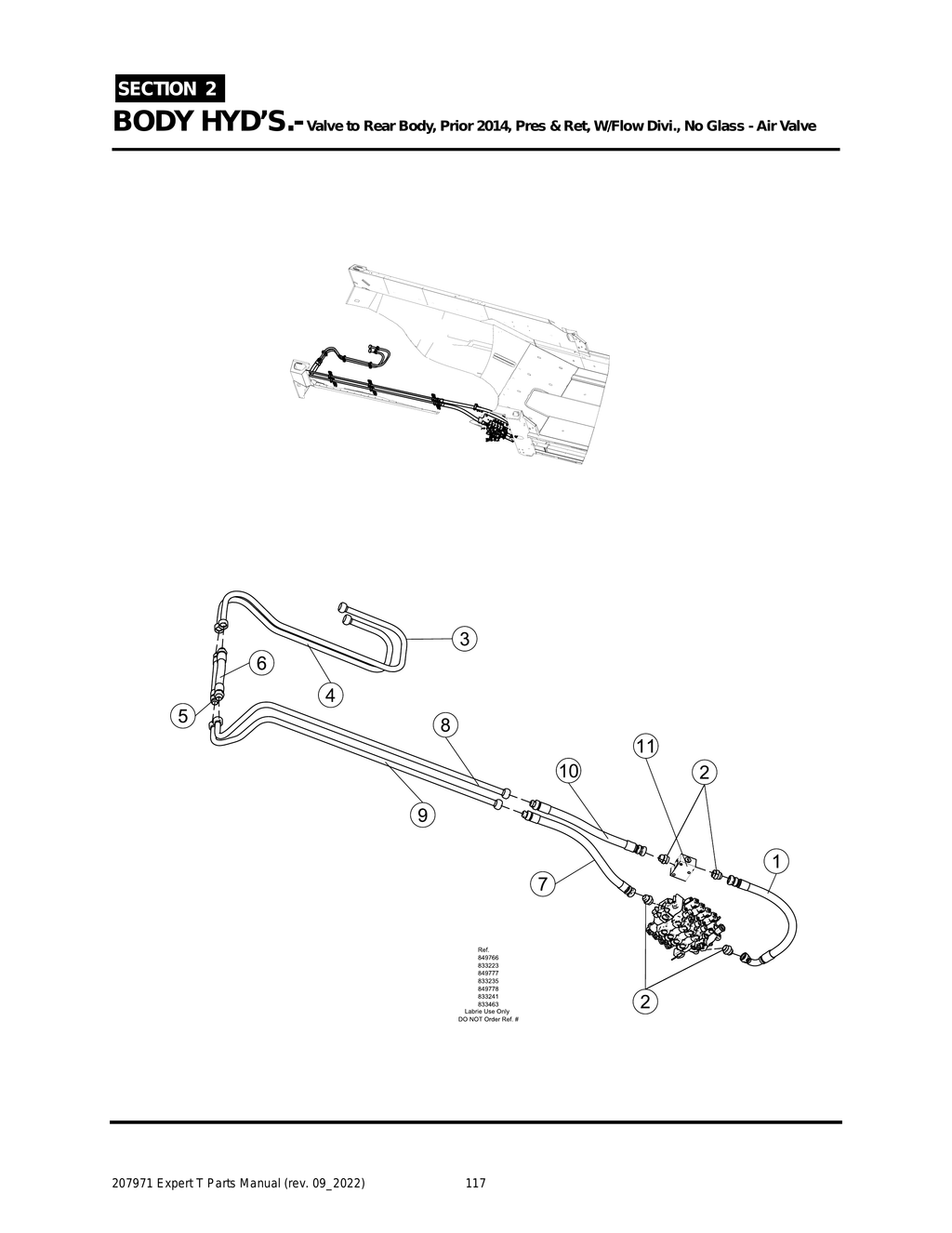 EXPERT - PG 117 - Section 2 - BODY HYD’S.- Valve to Rear Body, Prior 2014, Pres & Ret, W/Flow Divi., No Glass - Air Valve