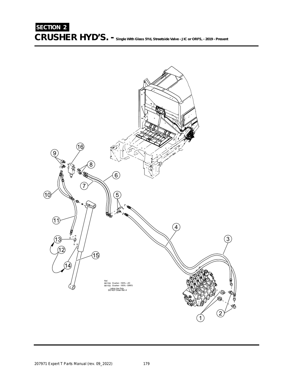 EXPERT - PG 179 - Section 2 - CRUSHER HYD’S. - Single With Glass 5Yd, Streetside Valve - JIC or ORFS, - 2019 - Present