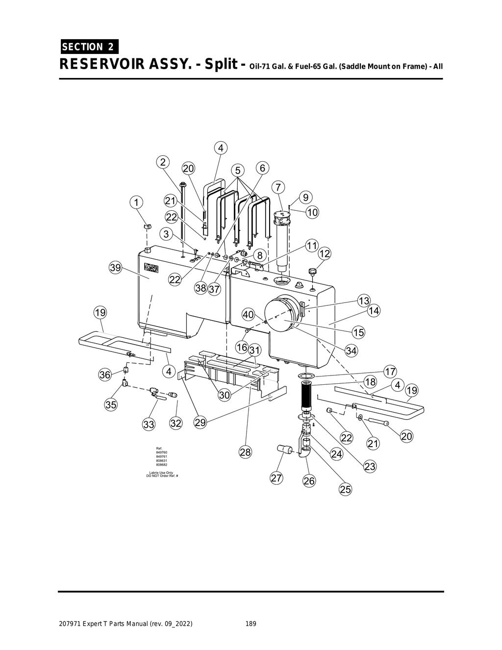 EXPERT - PG 189 - Section 2 - RESERVOIR ASSY. - Split - Oil-71 Gal. & Fuel-65 Gal. (Saddle Mount on Frame) - All