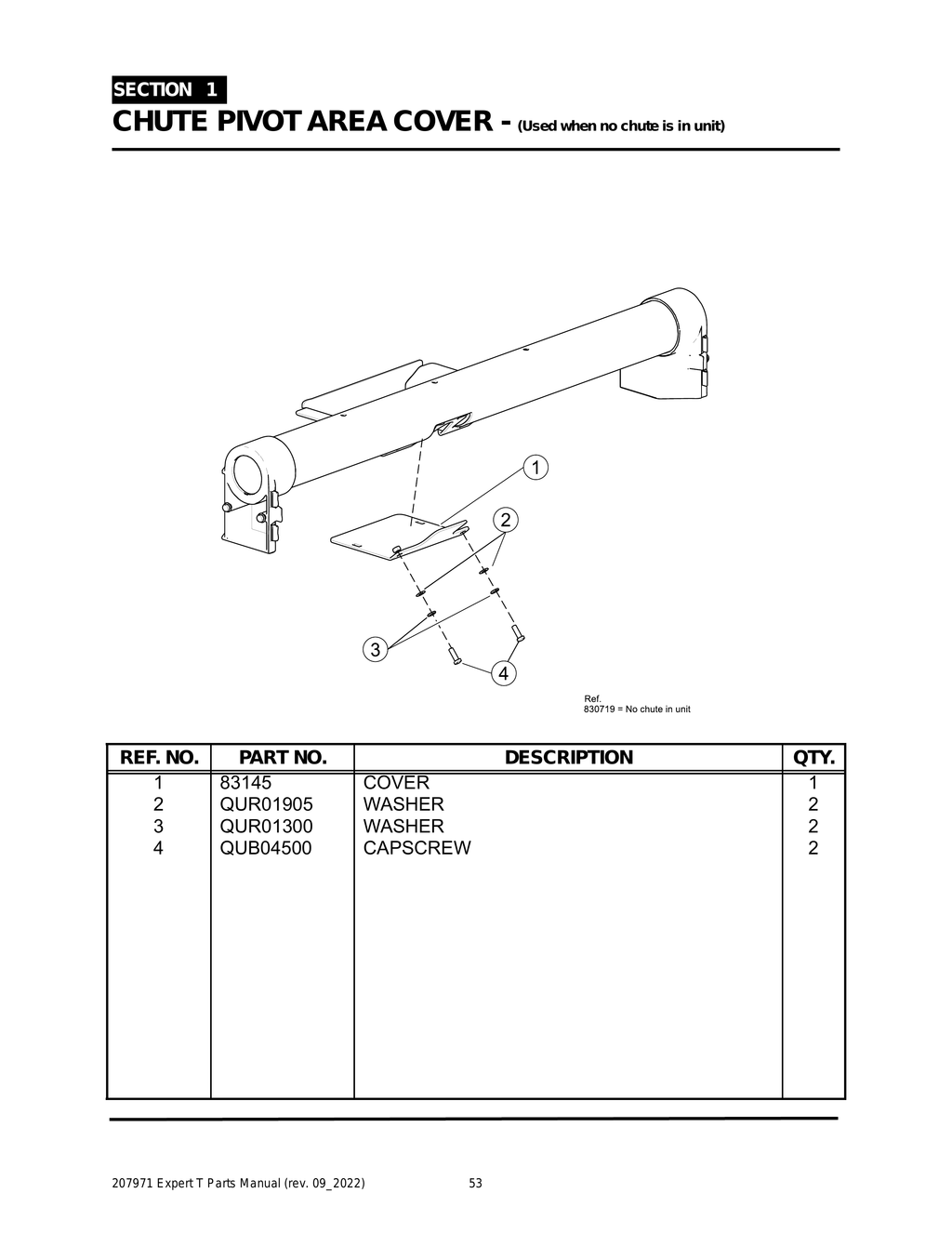 EXPERT - PG 053 - Section 1 - CHUTE PIVOT AREA COVER - (Used when no chute is in unit)
