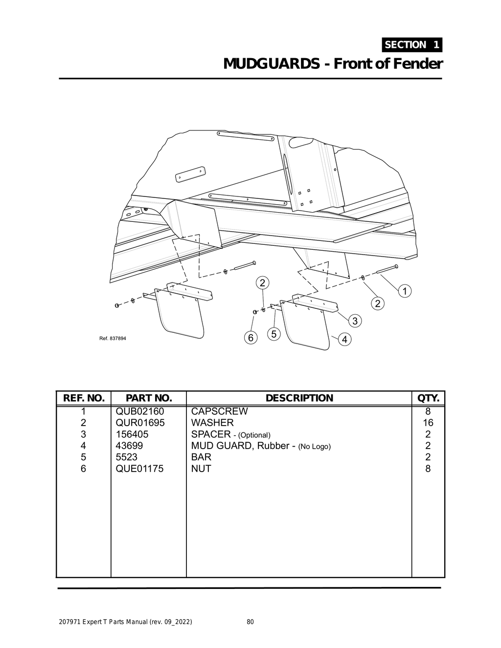 EXPERT - PG 080 - Section 1 - MUDGUARDS - Front of Fender