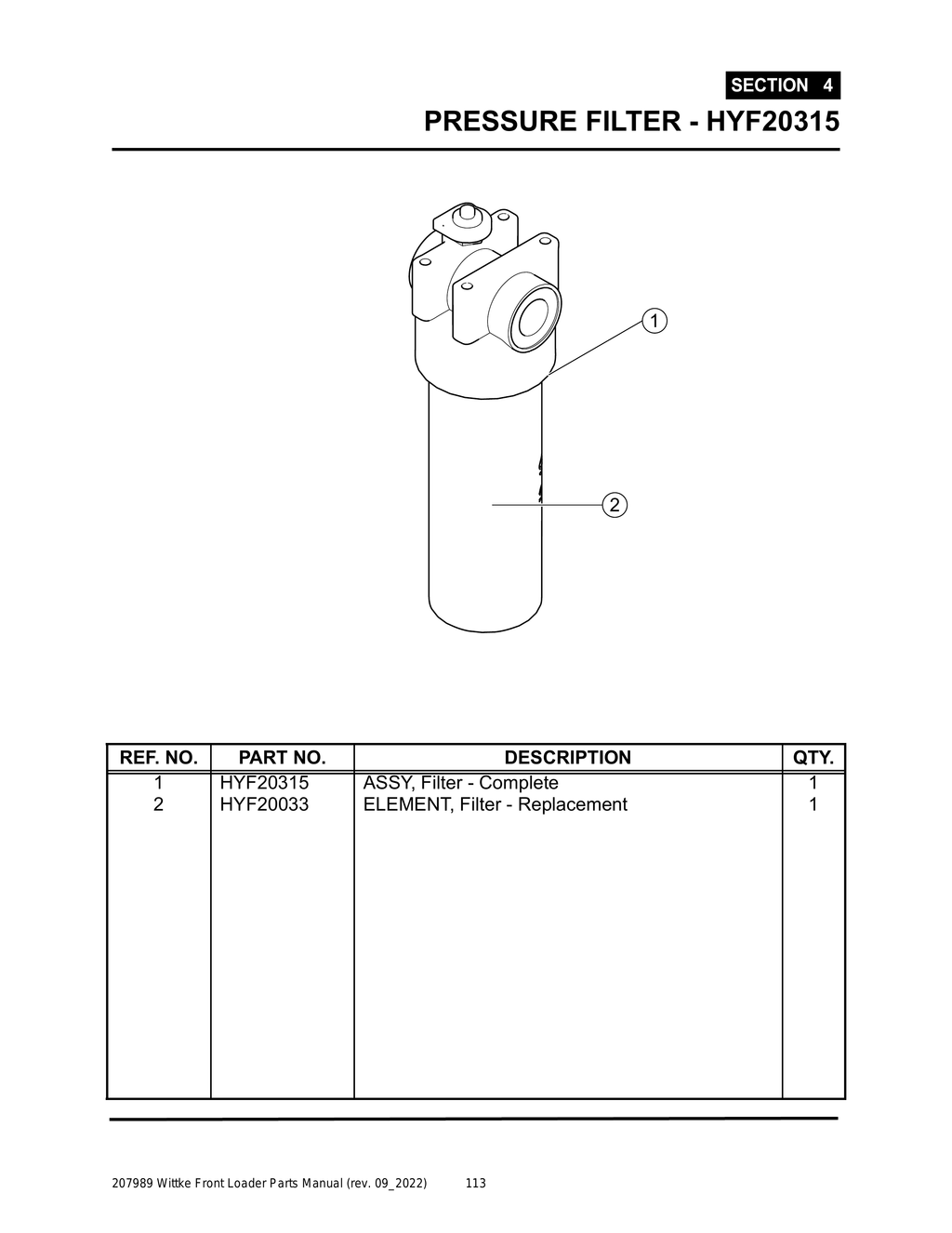 Wittke - All Models - PG 113 - Section 4 -PRESSURE FILTER - HYF20315