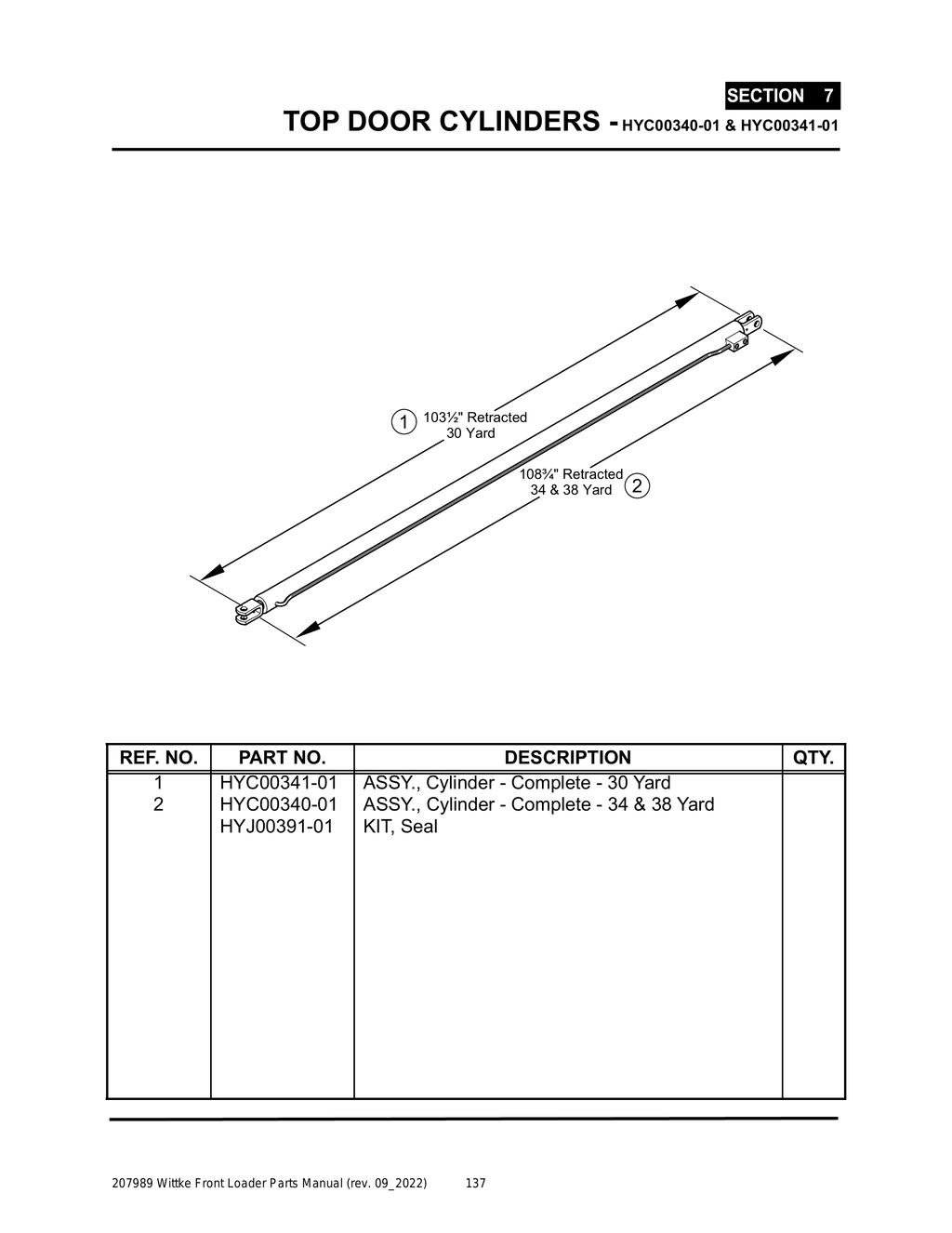 Wittke - All Models - PG 137 - Section 7 - TOP DOOR CYLINDERS - HYC00340-01 & HYC00341-01