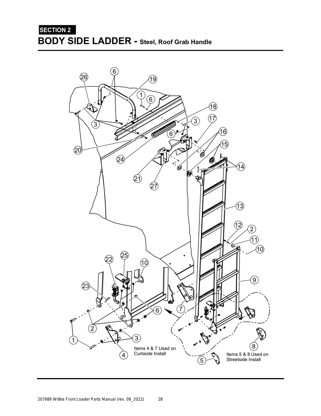 Wittke - All Models - PG 028 - Section 2 - BODY SIDE LADDER - Steel, Roof Grab Handle