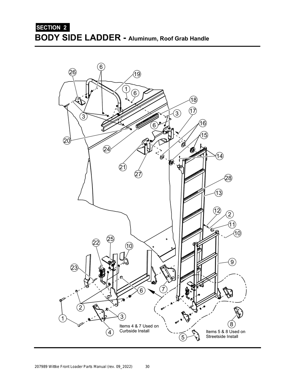 Wittke - All Models - PG 030 - Section 2 - BODY SIDE LADDER - Aluminum, Roof Grab Handle