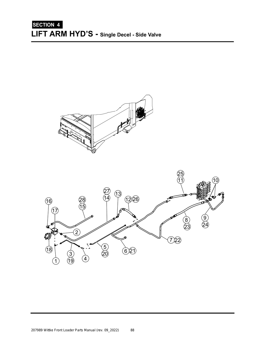 Wittke - All Models - PG 088 - Section 4 - LIFT ARM HYD’S - Single Decel - Side Valve