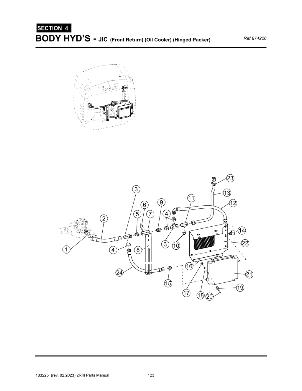 2R-III - PG 123 - SECTION 4 - BODY HYD’S - JIC (Front Return) (Oil Cooler) (Hinged Packer)