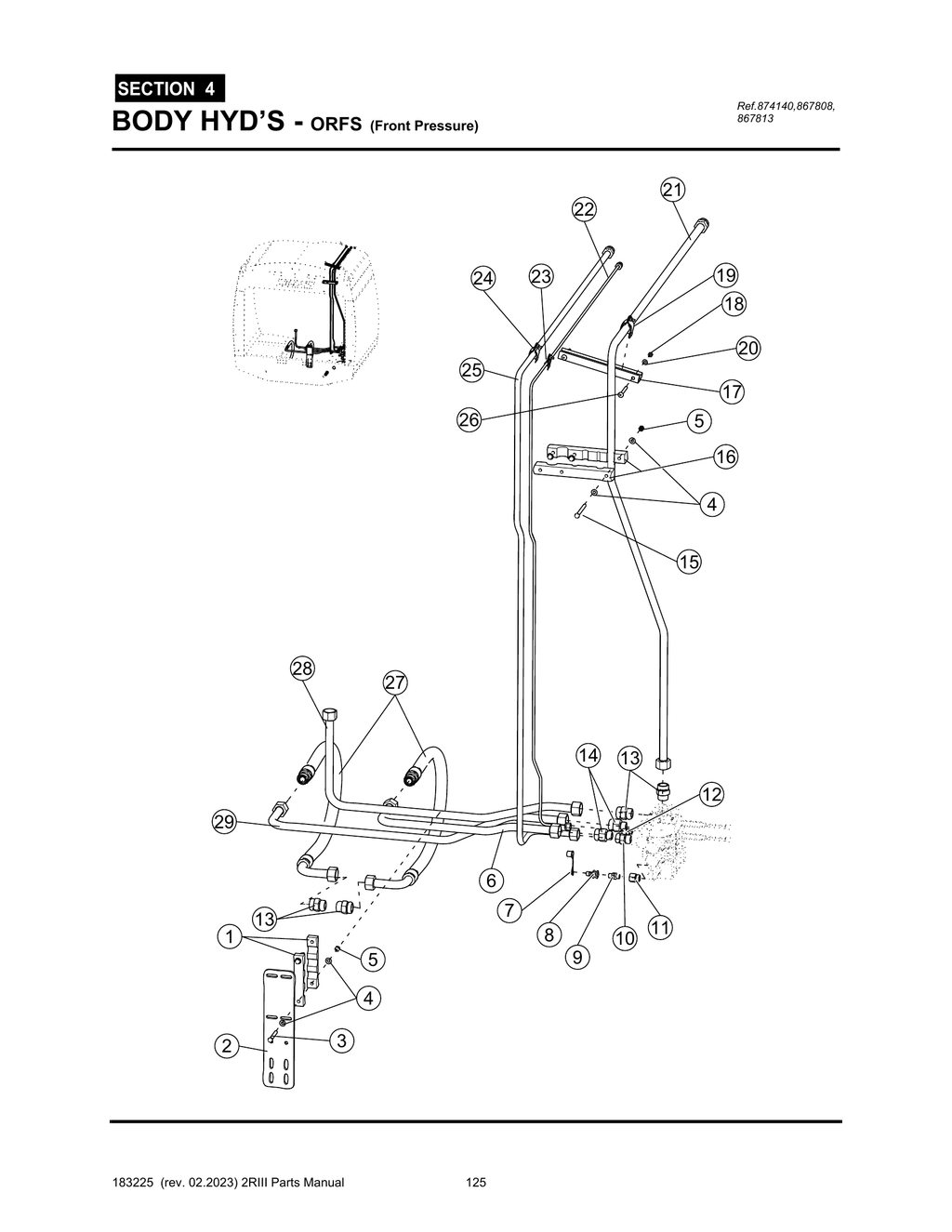 2R-III - PG 125 - SECTION 4 - BODY HYD’S - ORFS (Front Pressure)