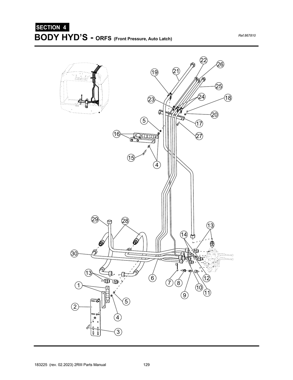 2R-III - PG 129 - SECTION 4 - BODY HYD’S - ORFS (Front Pressure, Auto Latch)