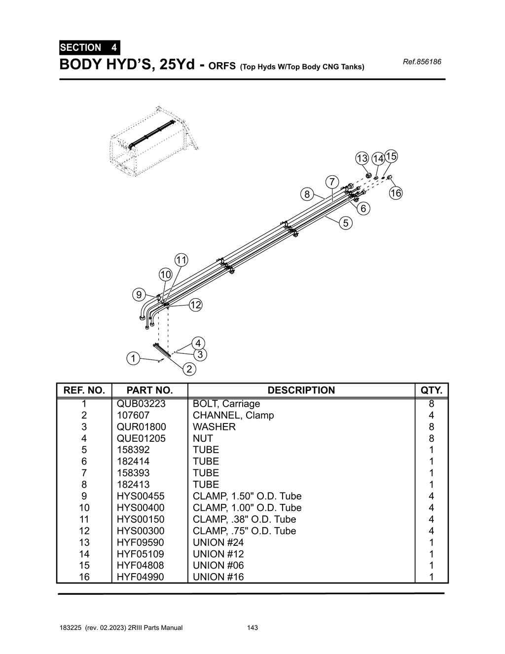 2R-III - PG 143 - SECTION 4 - BODY HYD’S, 25Yd - ORFS (Top Hyds W/Top Body CNG Tanks)