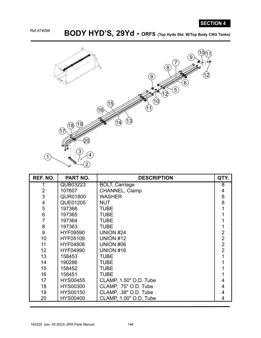 2R-III - PG 146 - SECTION 4 - BODY HYD’S, 29Yd - ORFS (Top Hyds Std. W/Top Body CNG Tanks)