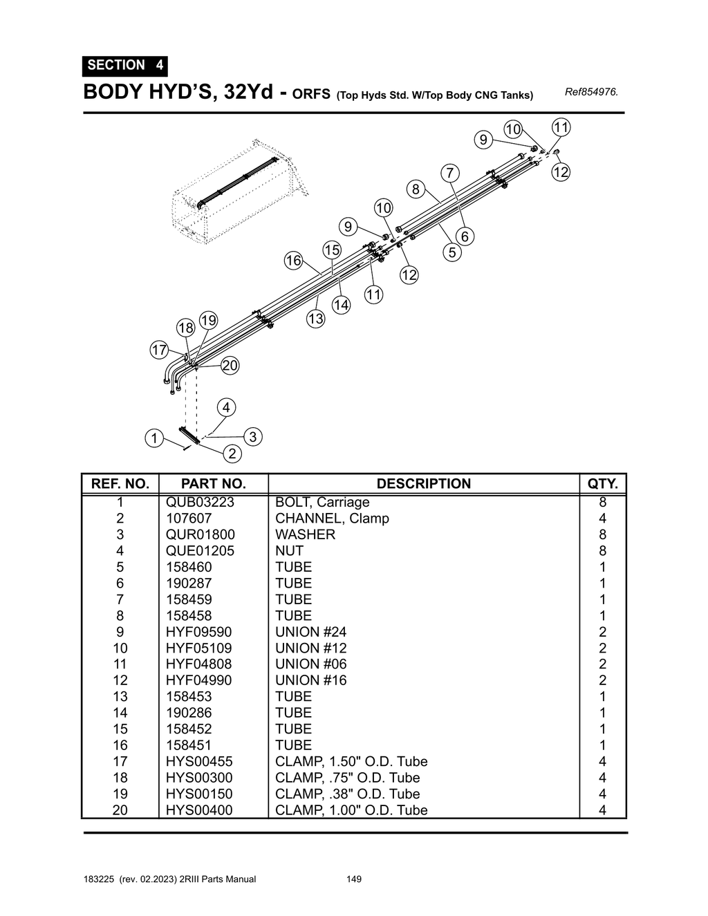 2R-III - PG 149 - SECTION 4 -  BODY HYD’S, 32Yd - ORFS (Top Hyds Std. W/Top Body CNG Tanks)