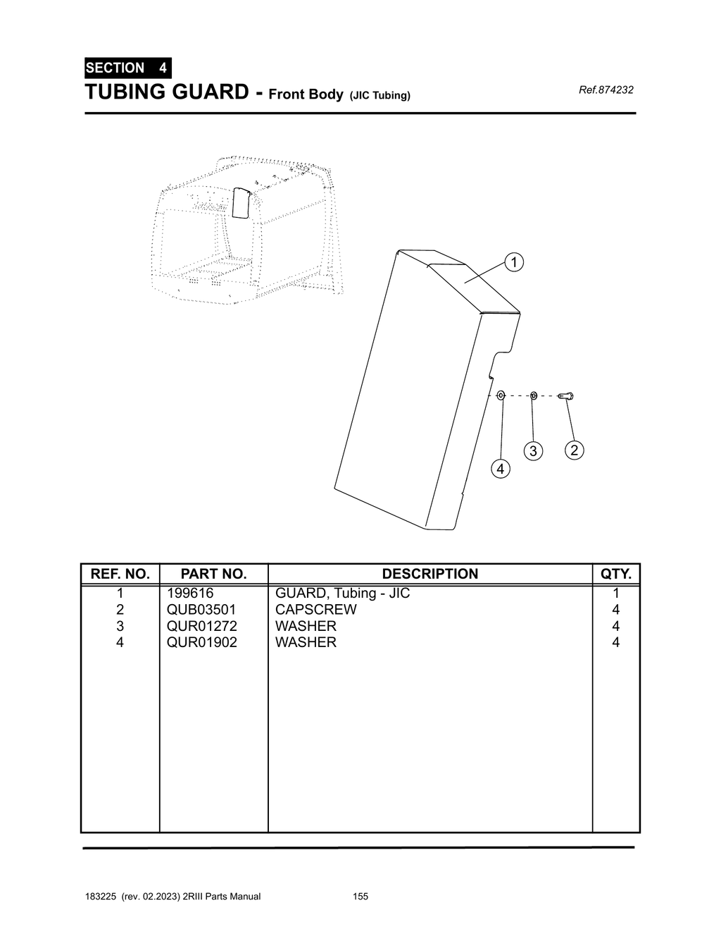 2R-III - PG 155 - SECTION 4 - TUBING GUARD - Front Body (JIC Tubing)