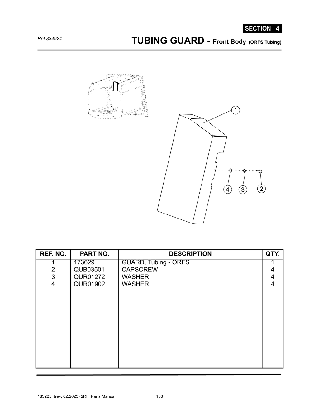 2R-III - PG 156 - SECTION 4 - TUBING GUARD - Front Body (ORFS Tubing)