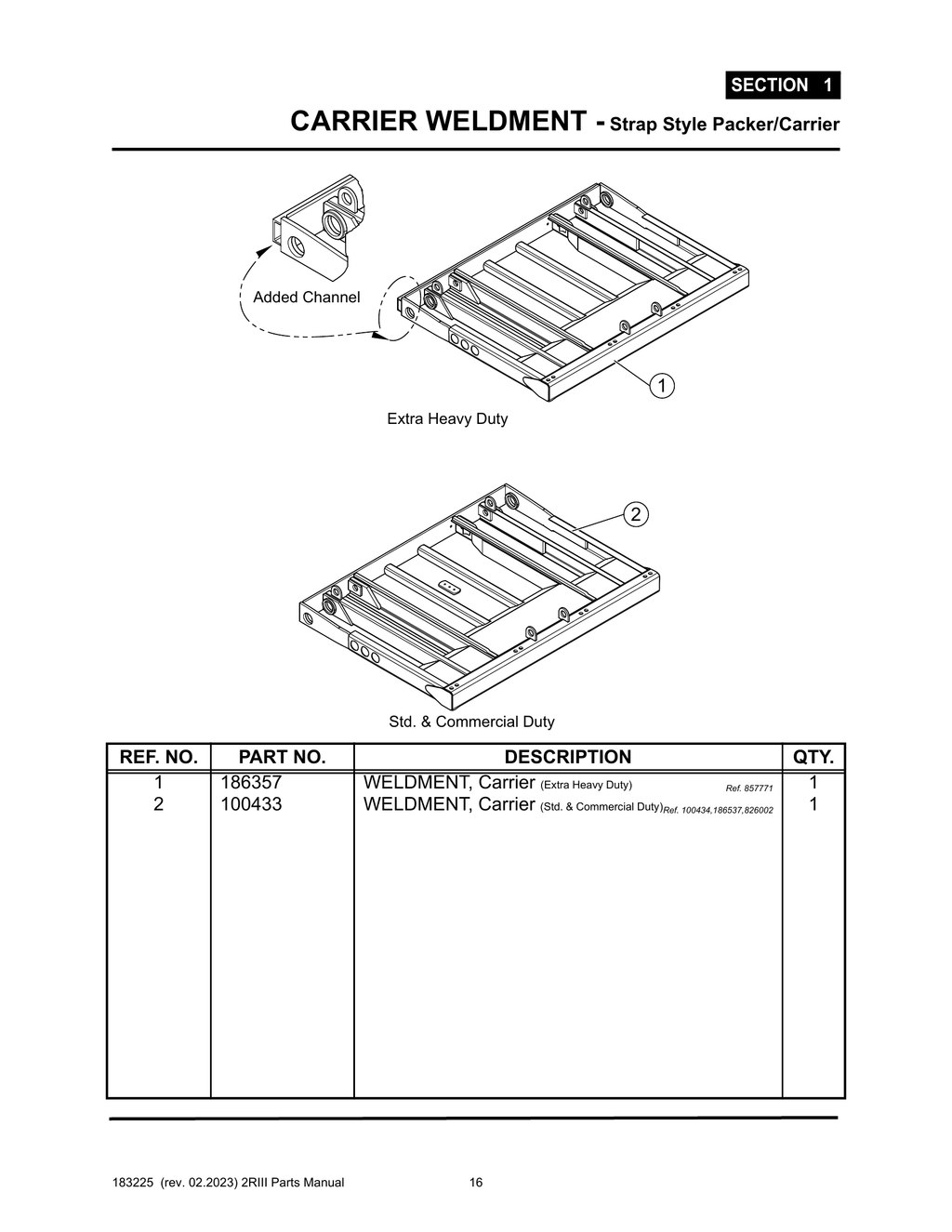 2R-III - PG 016 - SECTION 1 - CARRIER WELDMENT - Strap Style Packer/Carrier