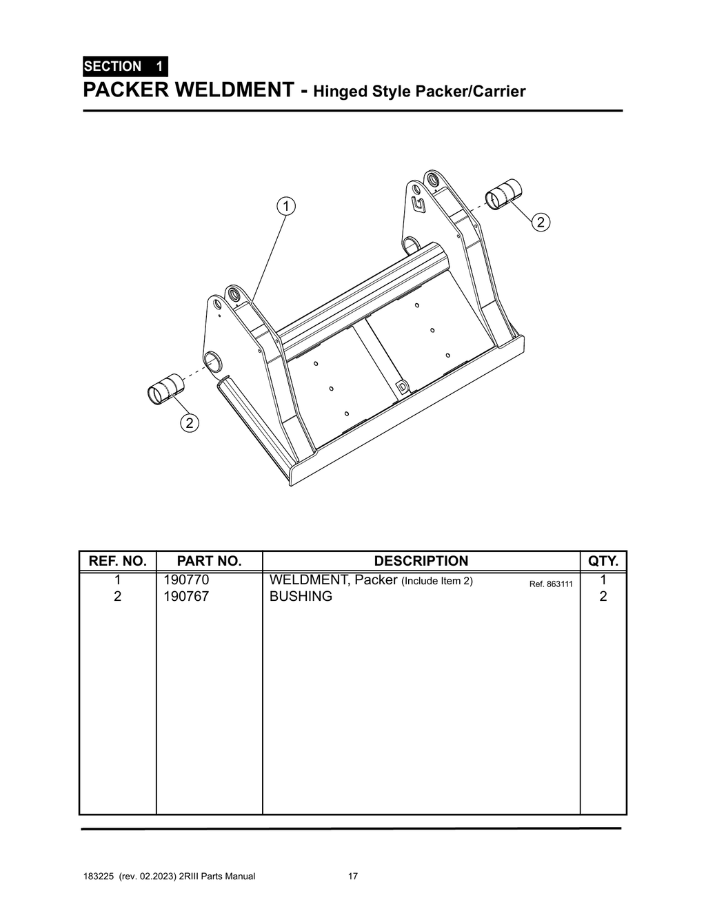 2R-III - PG 017 - SECTION 1 - PACKER WELDMENT - Hinged Style Packer/Carrier