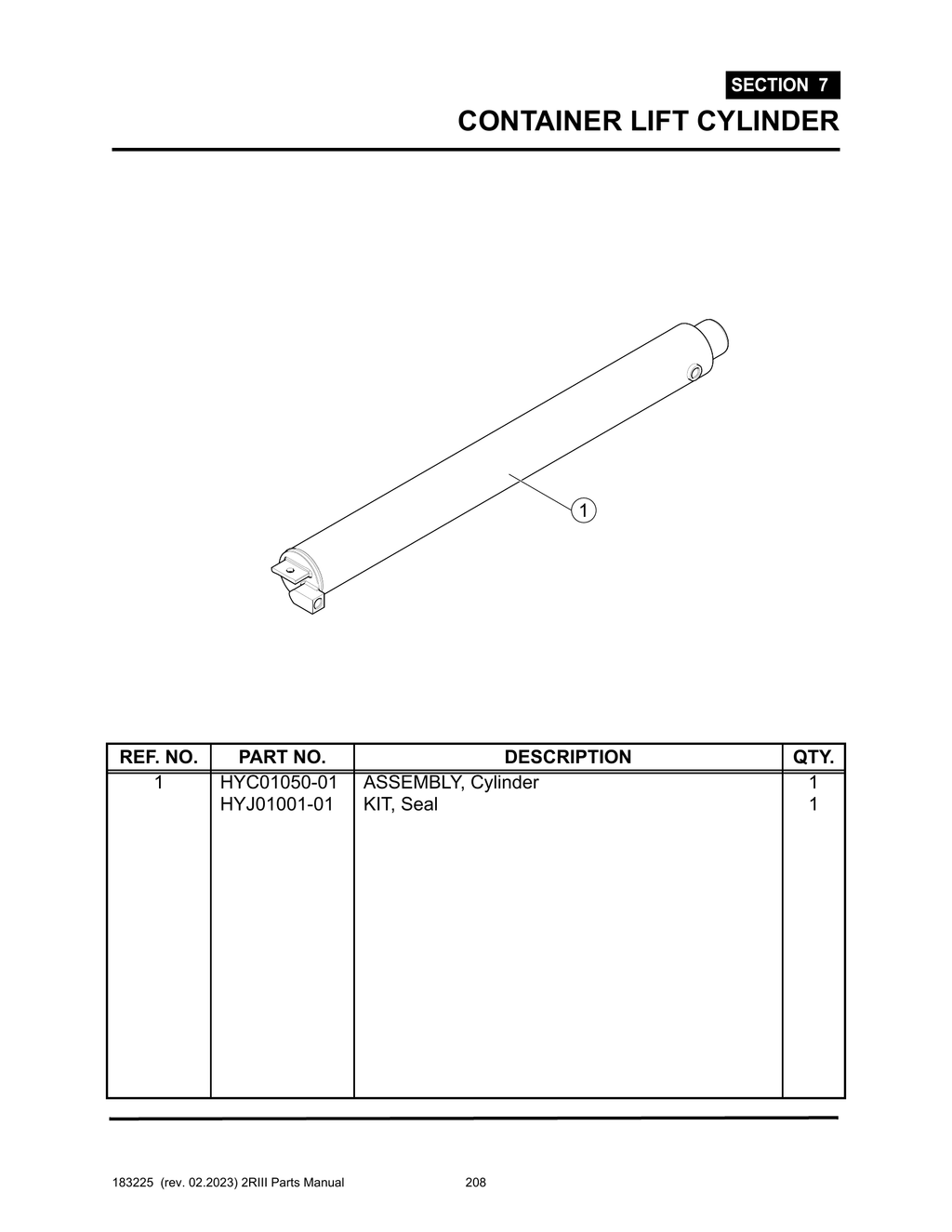 2R-III - PG 208 - SECTION 7 -  CONTAINER LIFT CYLINDER