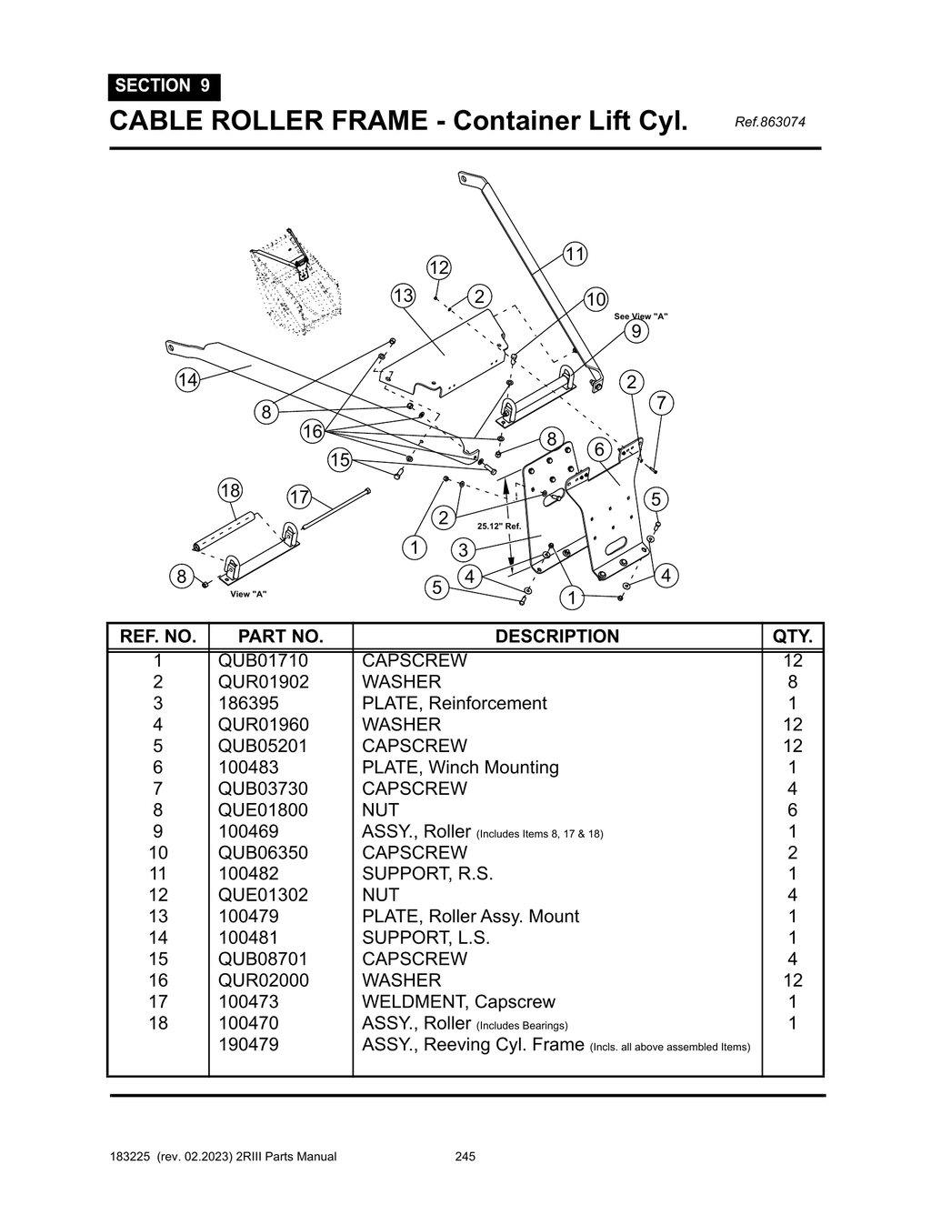2R-III - PG 245 - SECTION 9 - CABLE ROLLER FRAME - Container Lift Cyl.