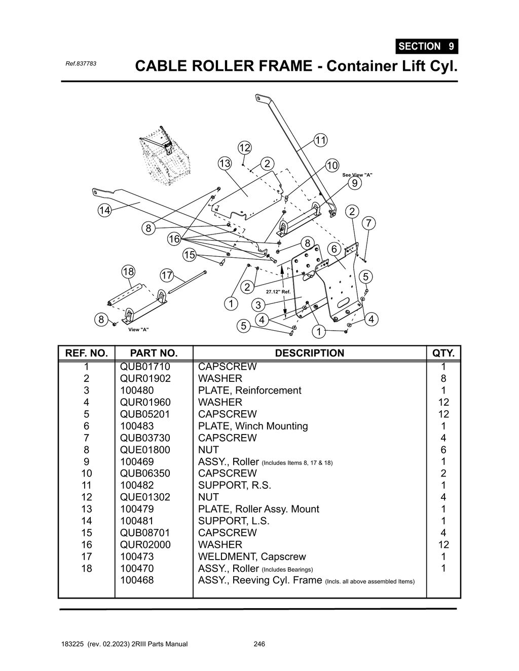 2R-III - PG 246 - SECTION 9 - CABLE ROLLER FRAME - Container Lift Cyl.