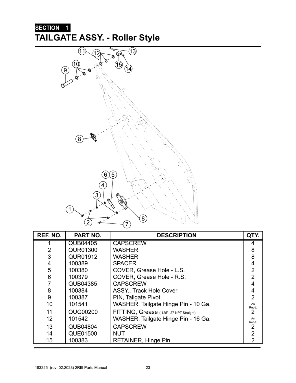 2R-III - PG 023 - SECTION 1 - TAILGATE ASSY. - Roller Style