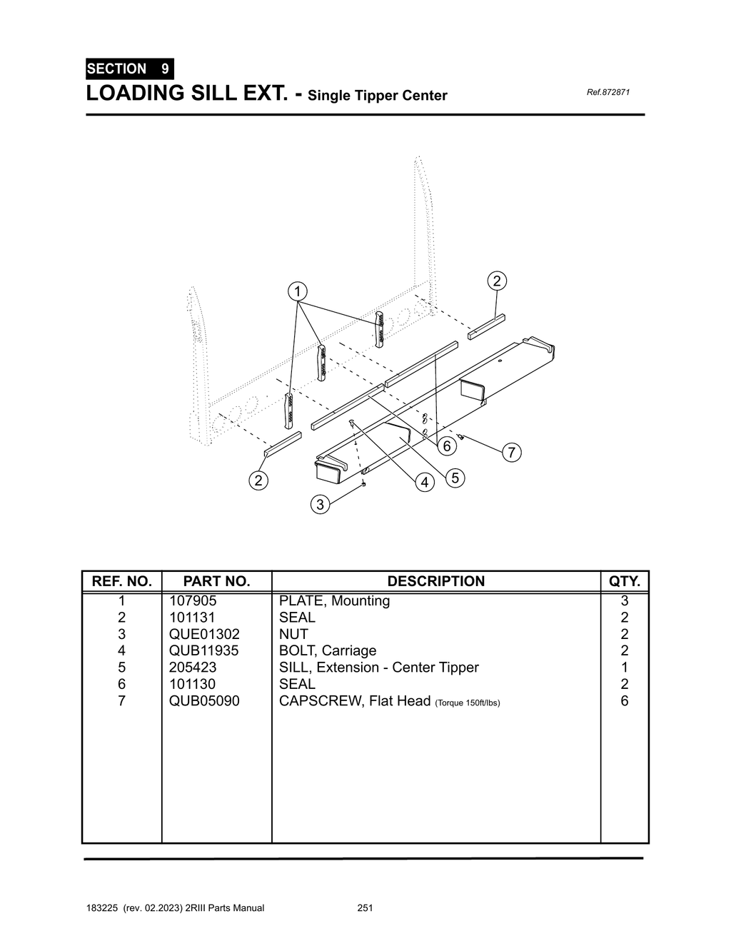 2R-III - PG 251 - SECTION 9 - LOADING SILL EXT. - Single Tipper Center