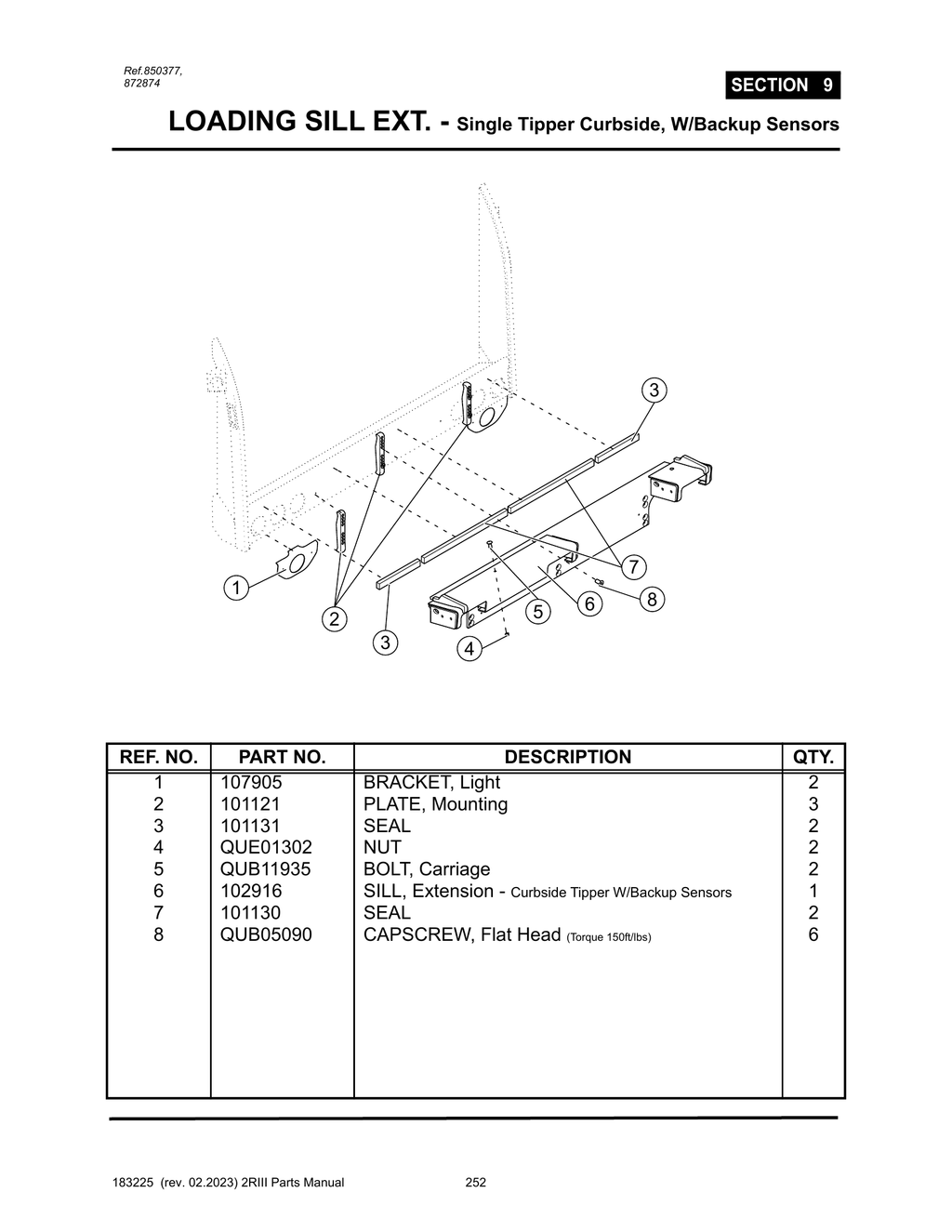 2R-III - PG 252 - SECTION 9 - LOADING SILL EXT. - Single Tipper Curbside, W/Backup Sensors