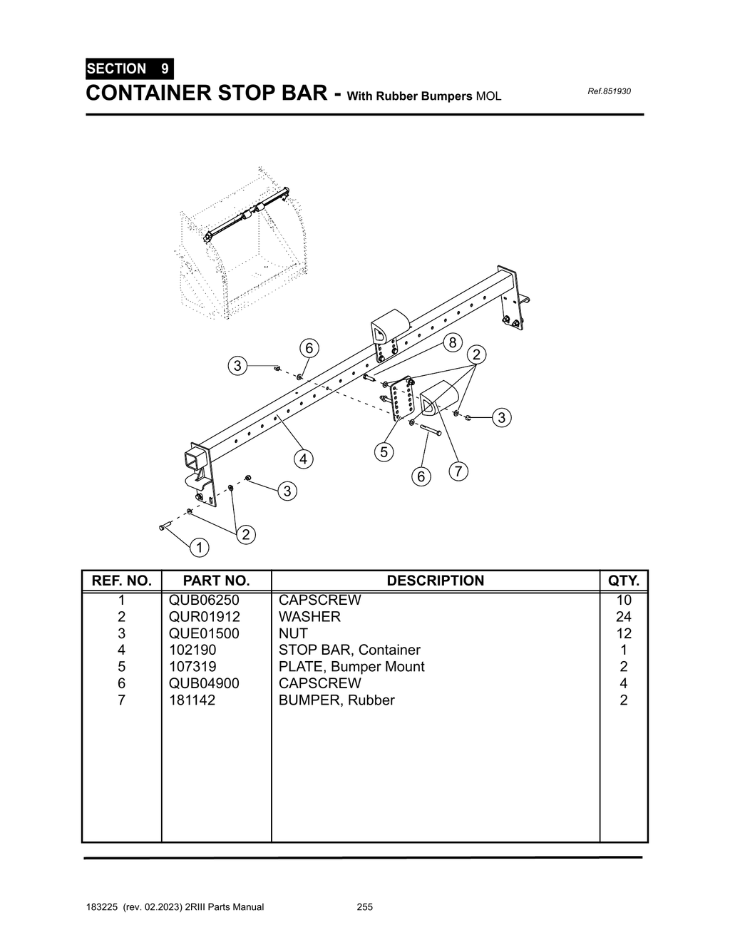 2R-III - PG 255 - SECTION 9 - CONTAINER STOP BAR - With Rubber Bumpers MOL
