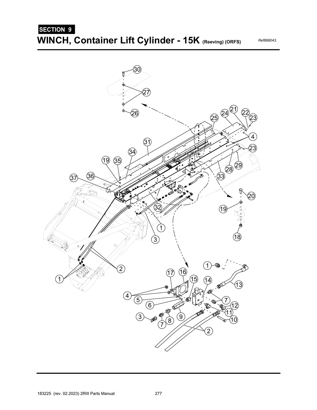 2R-III - PG 277 - SECTION 9 - WINCH, Container Lift Cylinder - 15K (Reeving) (ORFS)