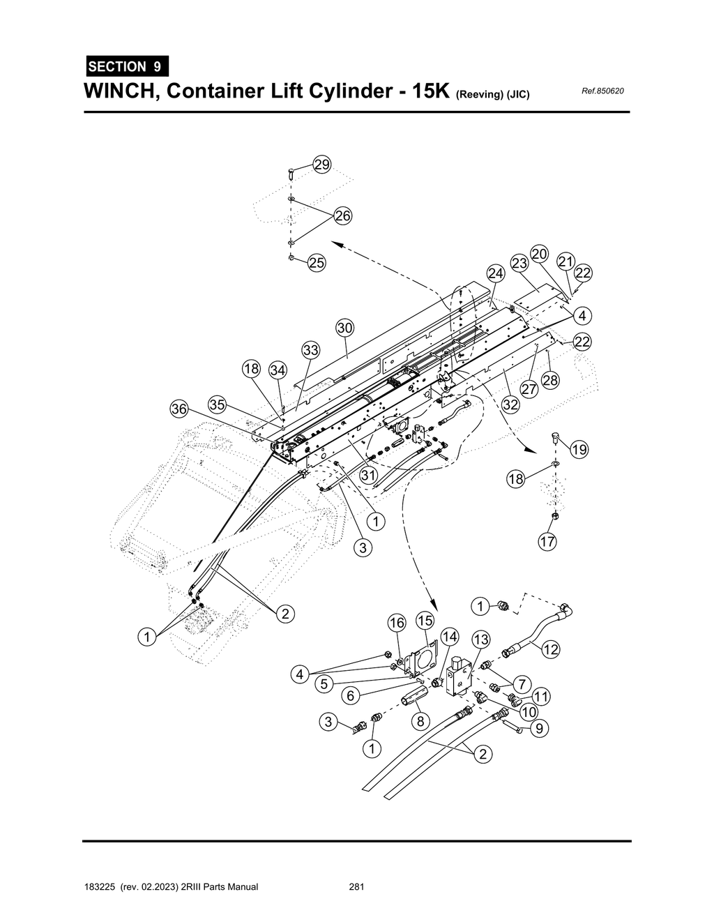 2R-III - PG 281 - SECTION 9 - WINCH, Container Lift Cylinder - 15K (Reeving) (JIC)