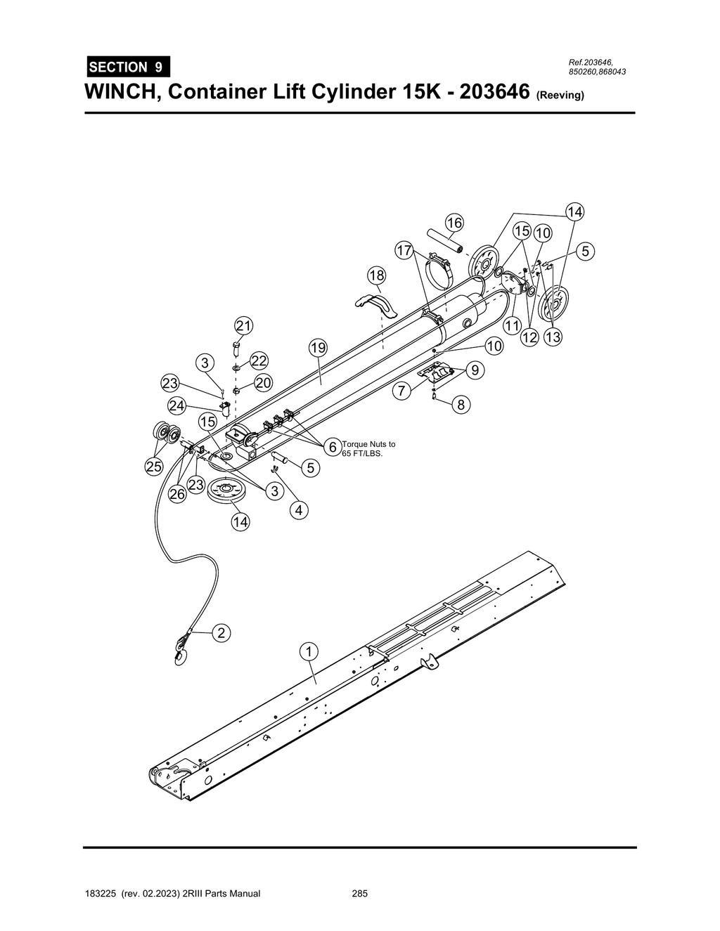 2R-III - PG 285 - SECTION 9 - WINCH, Container Lift Cylinder 15K - 203646 (Reeving)