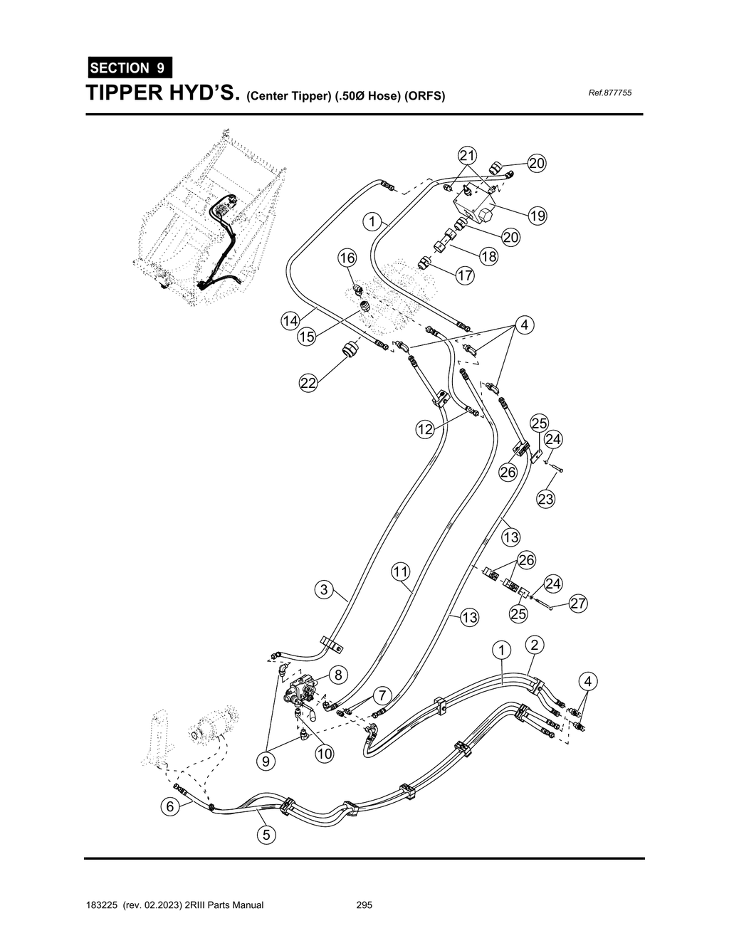 2R-III - PG 295 - SECTION 9 - TIPPER HYD’S. (Center Tipper) (.50Ø Hose) (ORFS)