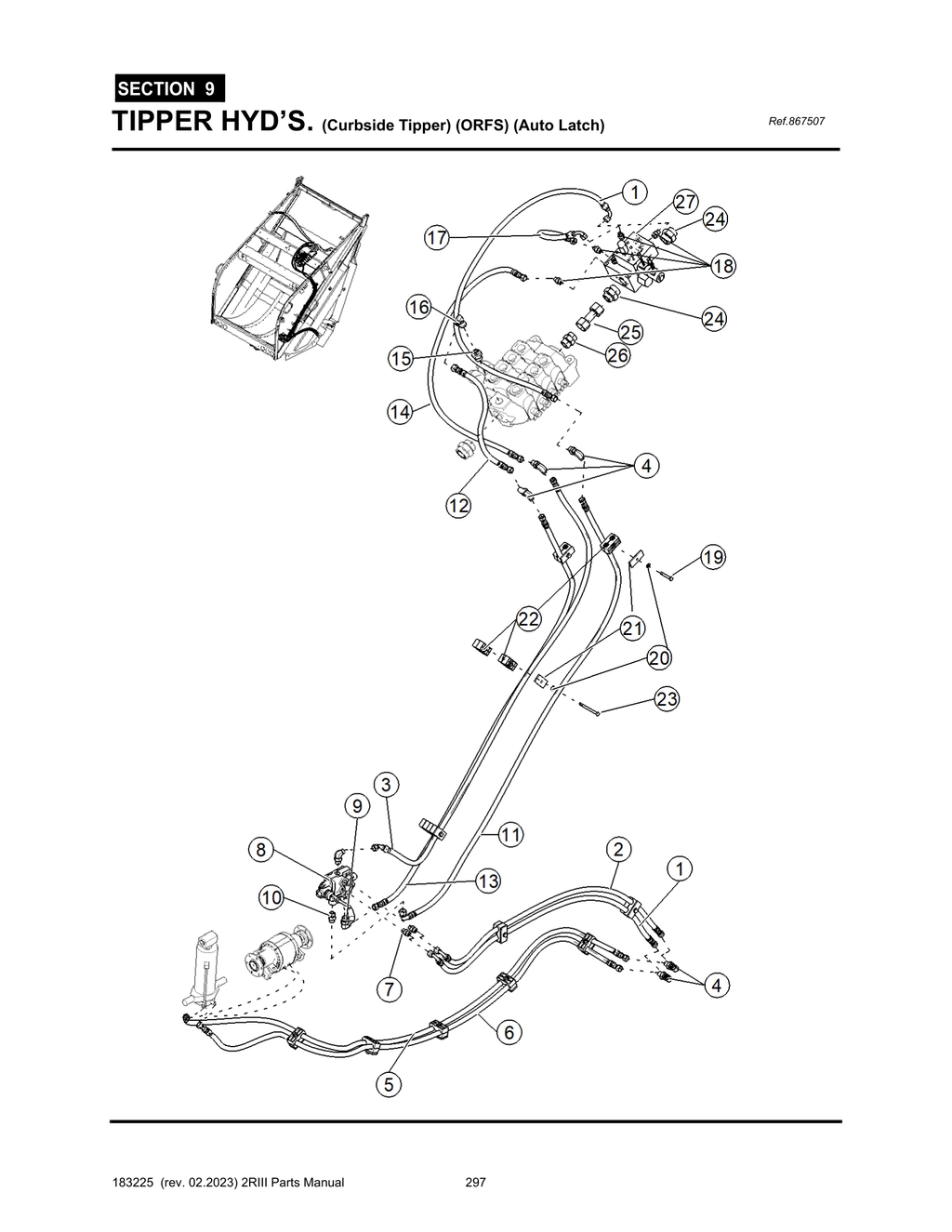 2R-III - PG 297 - SECTION 9 - TIPPER HYD’S. (Curbside Tipper) (ORFS) (Auto Latch) 