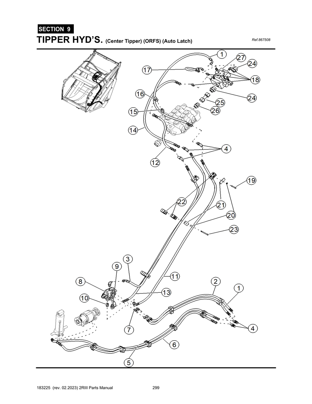 2R-III - PG 299 - SECTION 9 - TIPPER HYD’S. (Center Tipper) (ORFS) (Auto Latch)