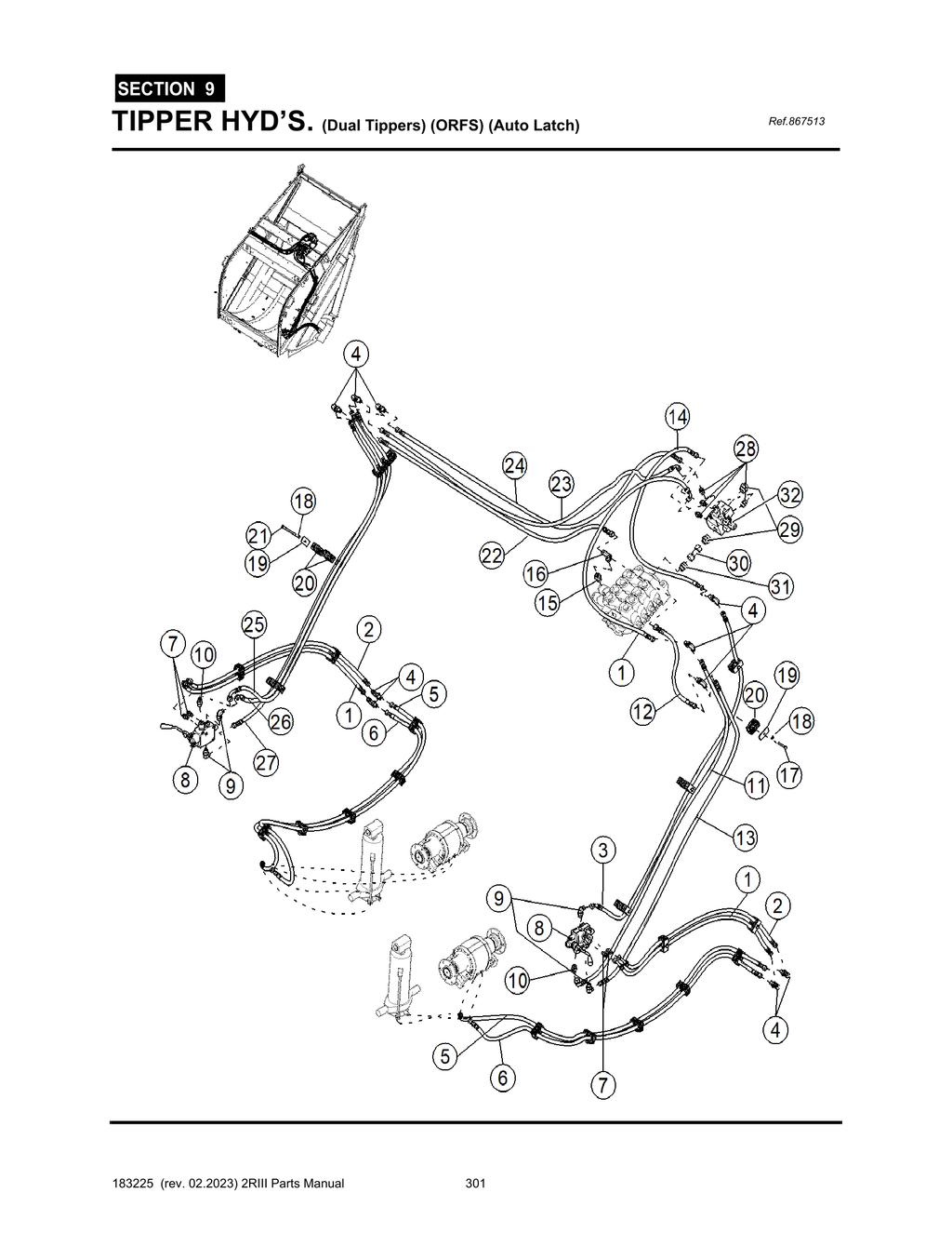 2R-III - PG 301 - SECTION 9 - TIPPER HYD’S. (Dual Tippers) (ORFS) (Auto Latch)
