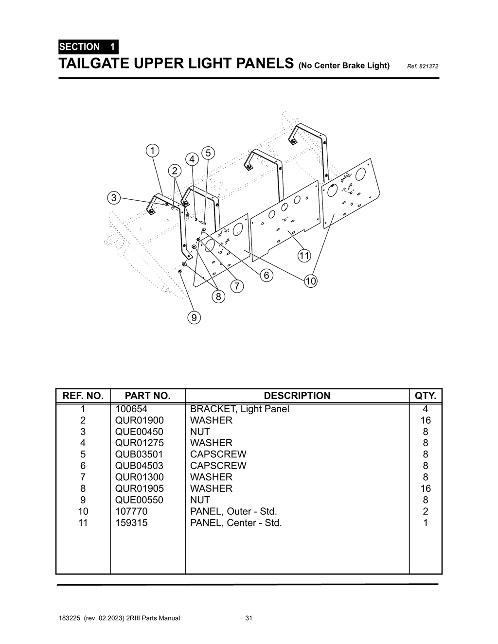 2R-III - PG 031 - SECTION 1 - TAILGATE UPPER LIGHT PANELS (No Center Brake Light)