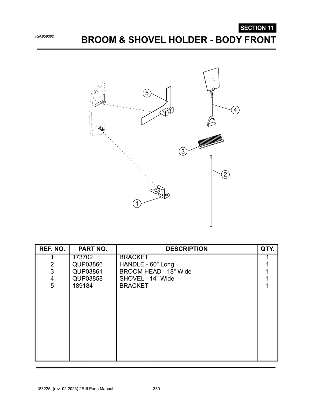 2R-III - PG 330 - SECTION 11 - BROOM & SHOVEL HOLDERS - BODY FRONT