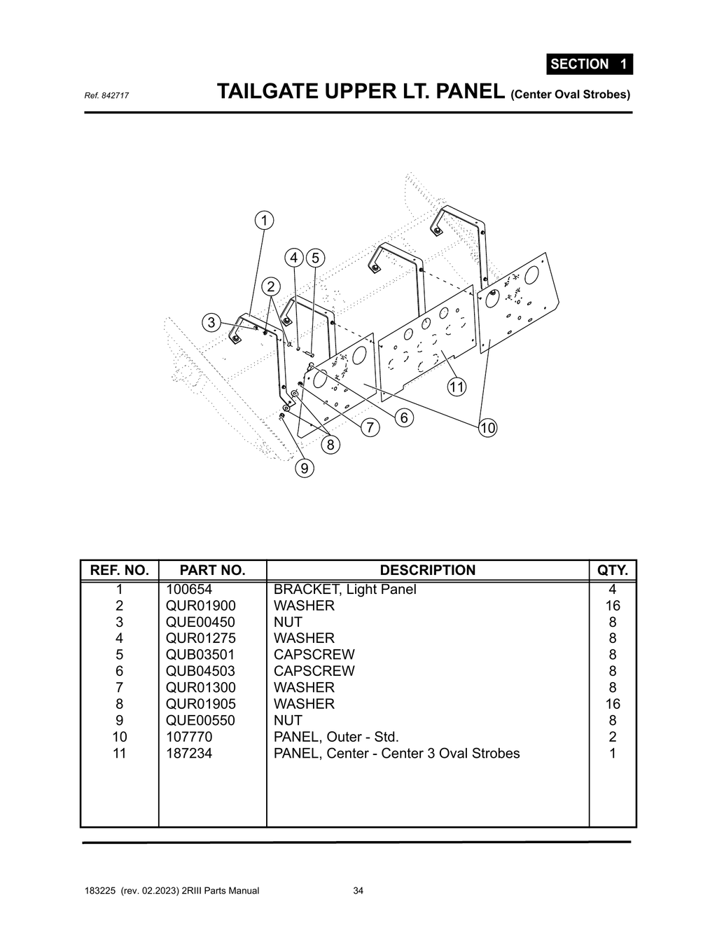 2R-III - PG 034 - SECTION 1 - TAILGATE UPPER LT. PANEL (Center Oval Strobes)