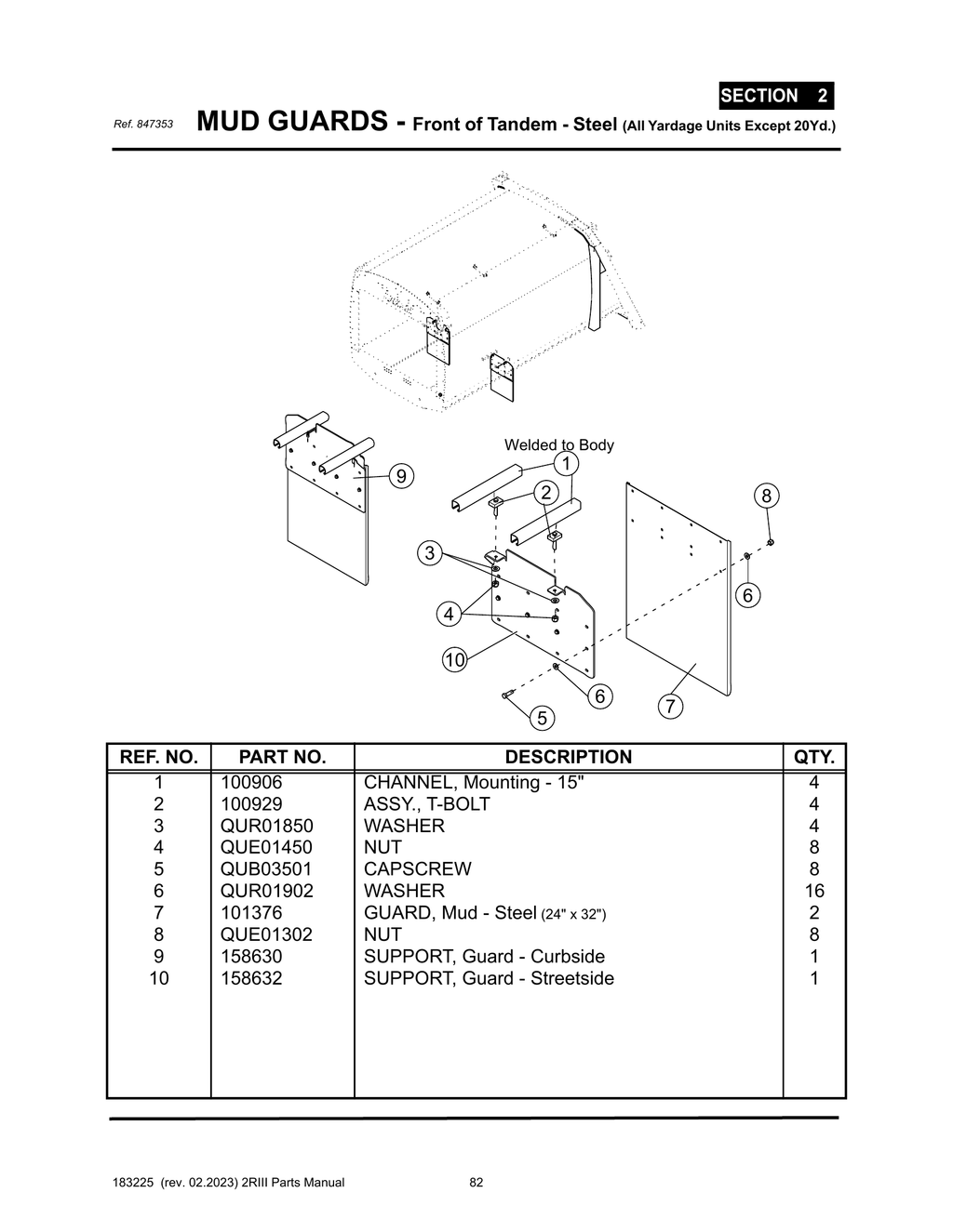 2R-III - PG 082 - SECTION 2 - MUD GUARDS - Front of Tandem - Steel (All Yardage Units Except 20Yd.)
