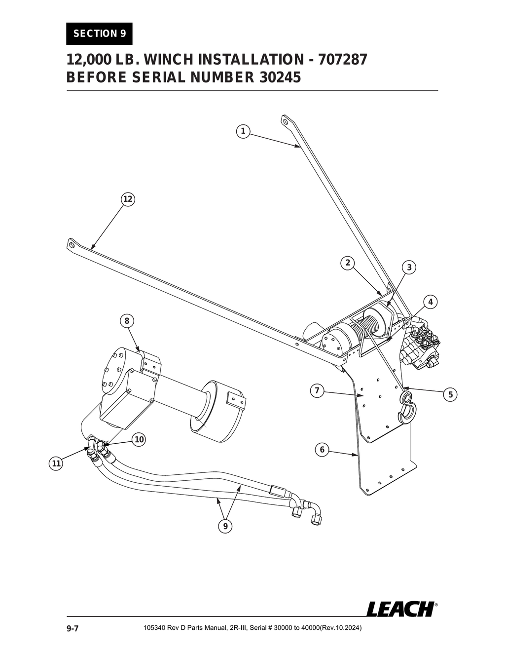 2R-III 30K/40K - PG 116 - Section 9 - 12,000 LB. WINCH INSTALLATION - 707287 BEFORE SERIAL NUMBER 30245
