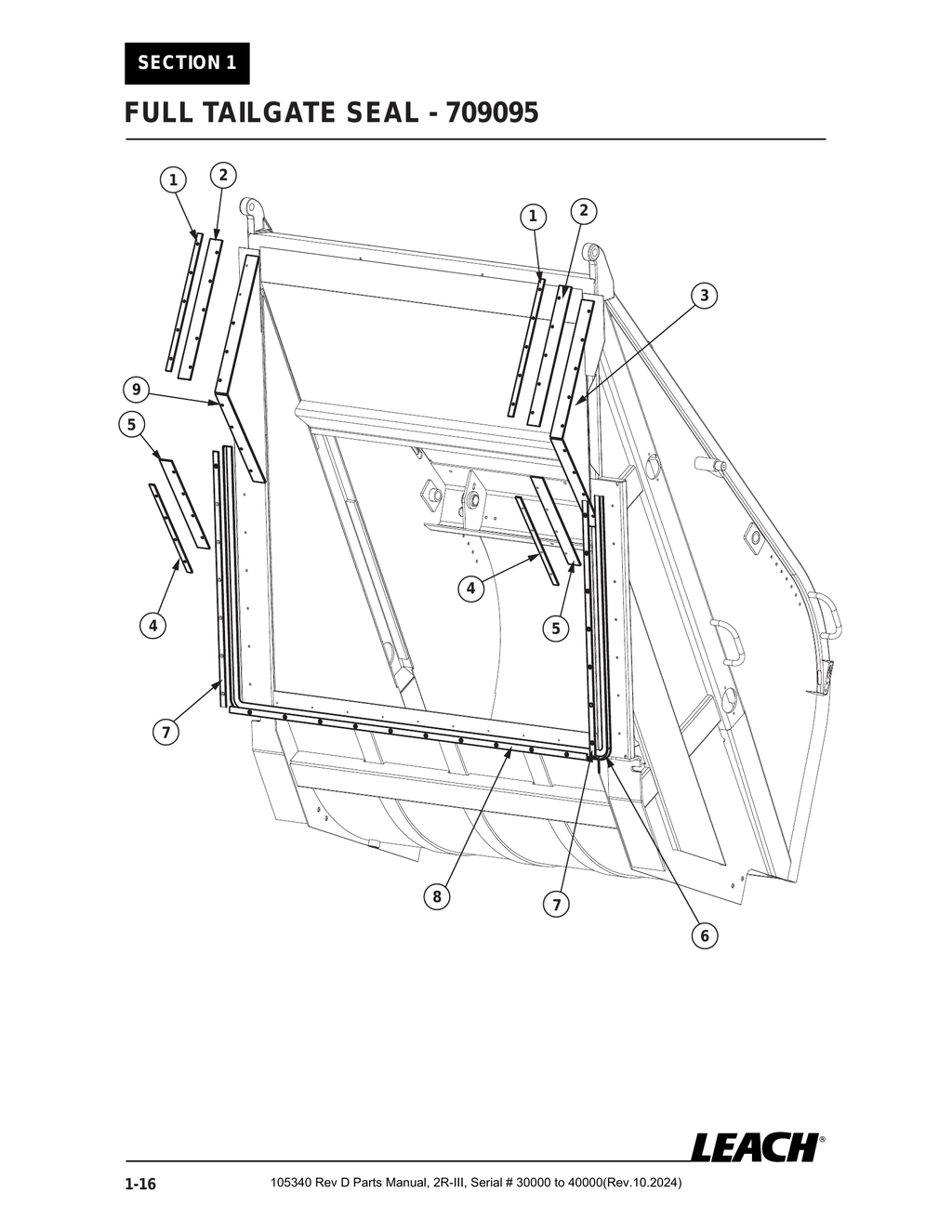 2R-III 30K/40K - PG 016 - Section 1 - FULL TAILGATE SEAL - 709095