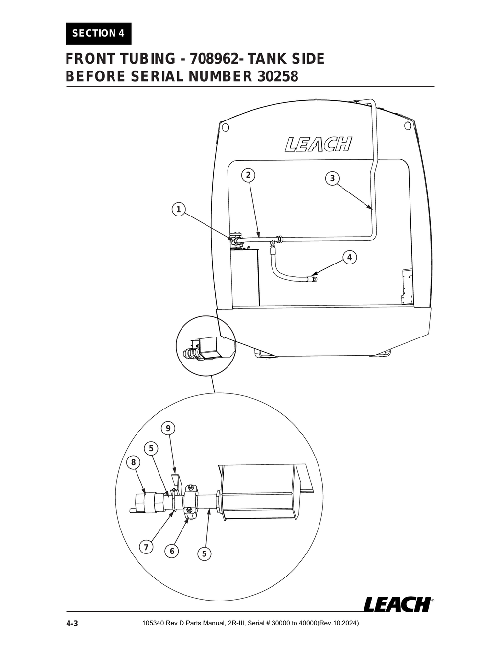 2R-III 30K/40K - PG 050 - Section 4 - FRONT TUBING - 708962 - TANK SIDE  BEFORE SERIAL NUMBER 30258