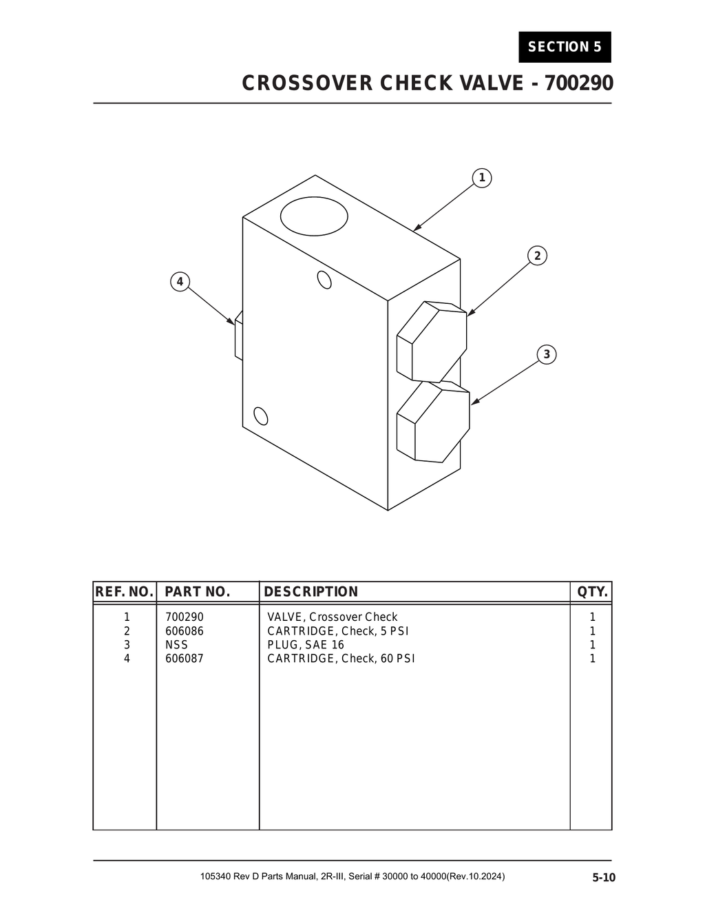 2R-III 30K/40K - PG 075 - Section 5 - VALVE - CROSSOVER CHECK VALVE - 700290